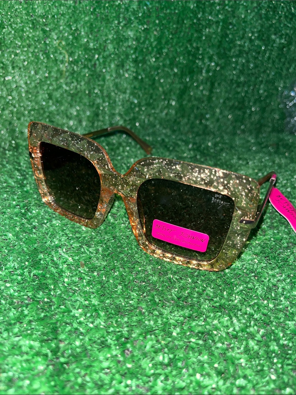 Betsey Johnson Glitter Sunglasses Swiftie Showgirl‎ Era Oversized Square Glam